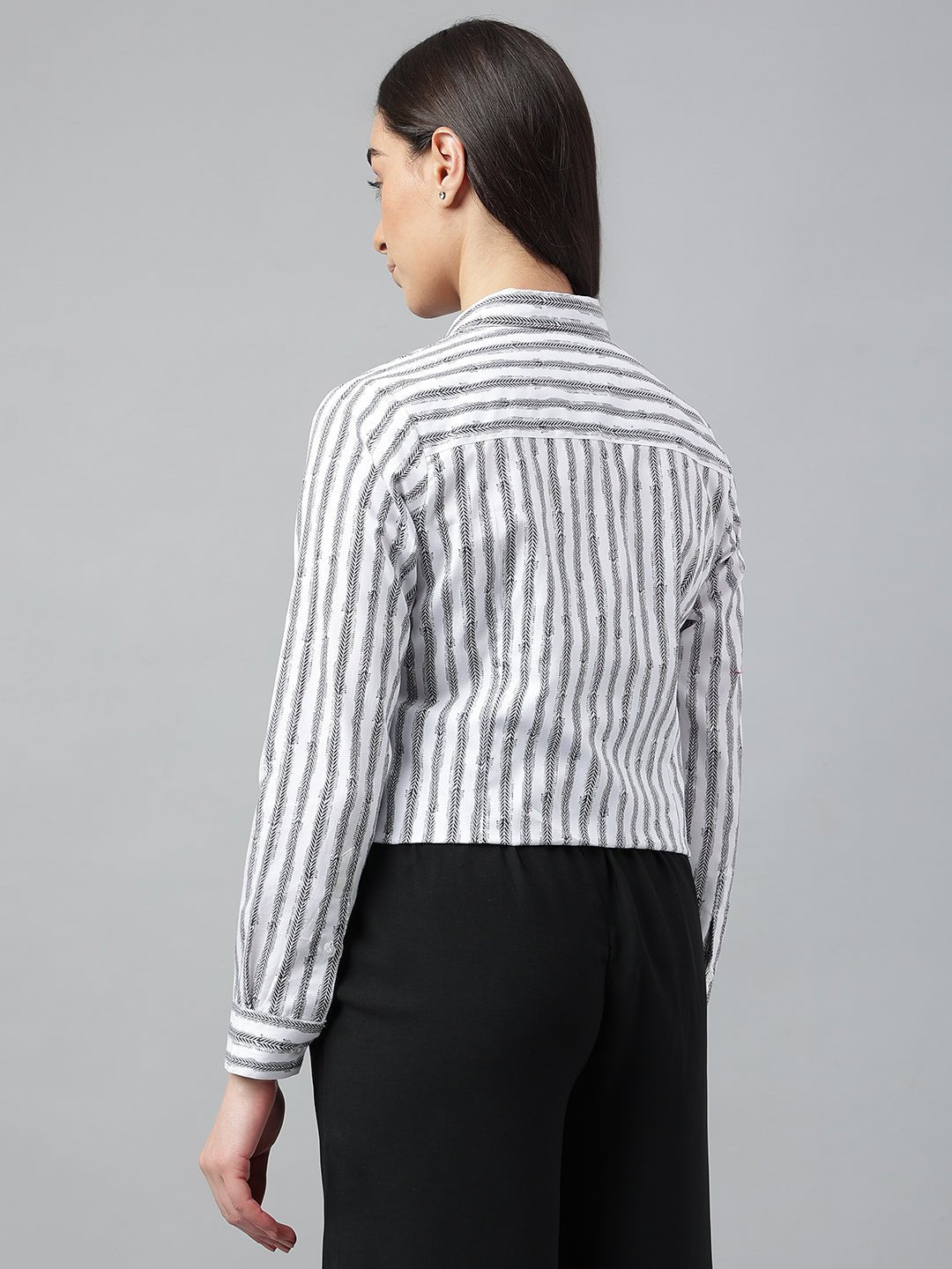 Women Black & White Prints Pure Cotton Regular Fit Formal Shirt - #folk republic#