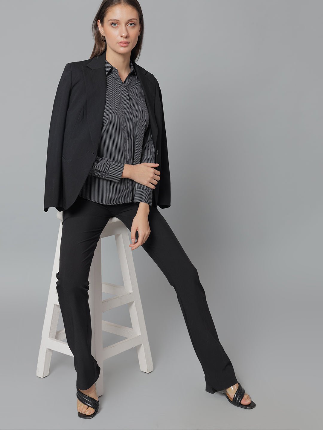 Women Black & White Stripes Pure Cotton Regular Fit Formal Shirt - #folk republic#