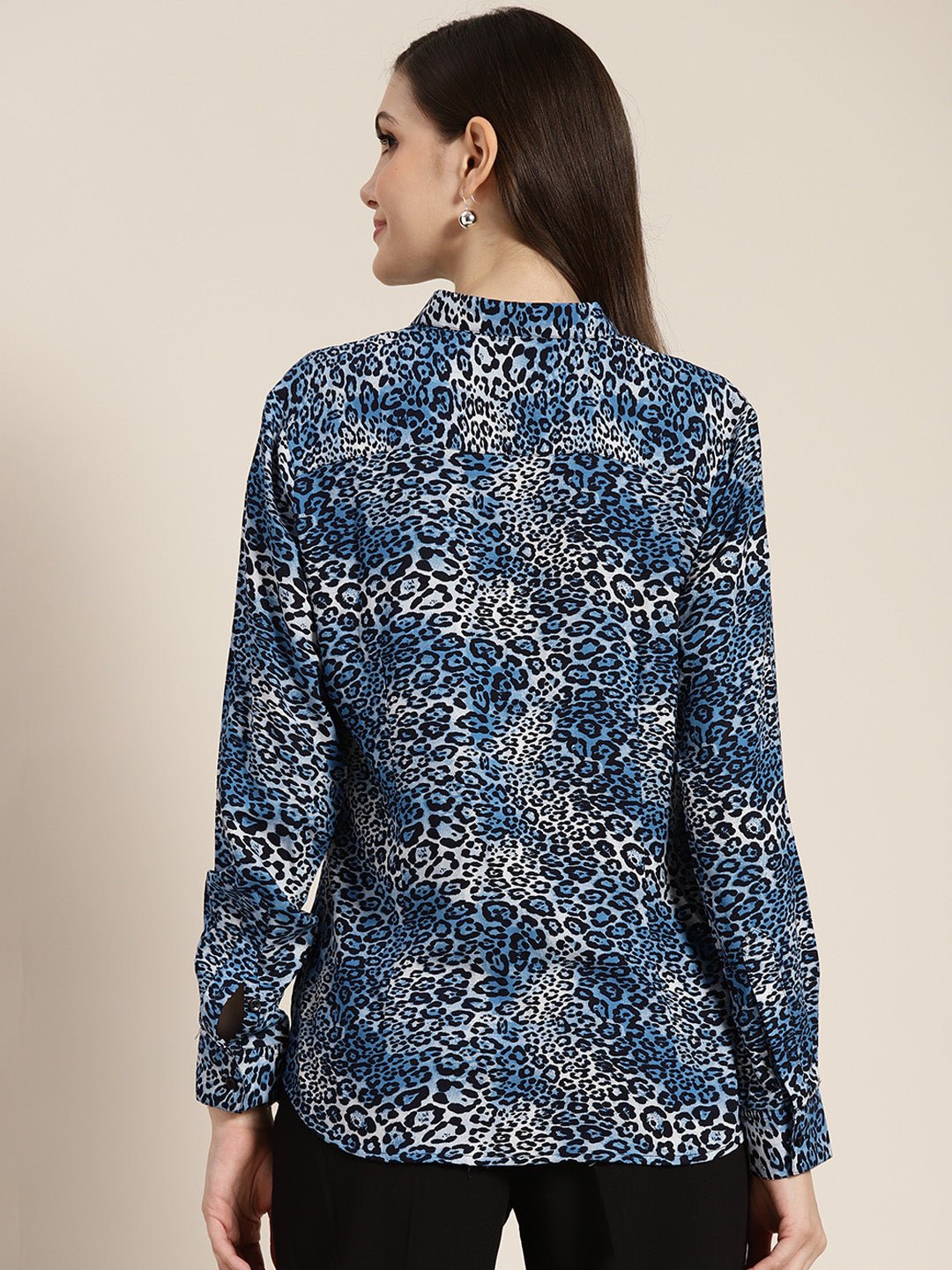 Women Blue Printed Viscose Rayon Regular Fit Formal Shirt - #folk republic#