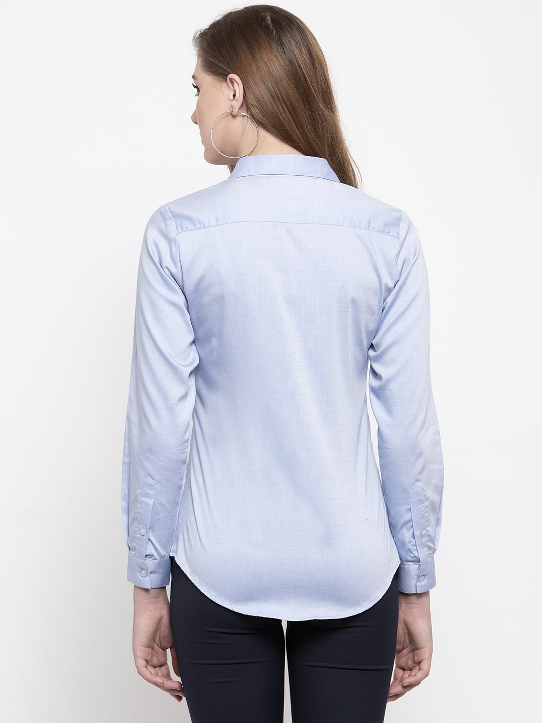 Women Blue Pure Cotton Solid Slim Fit Formal Shirt - #folk republic#