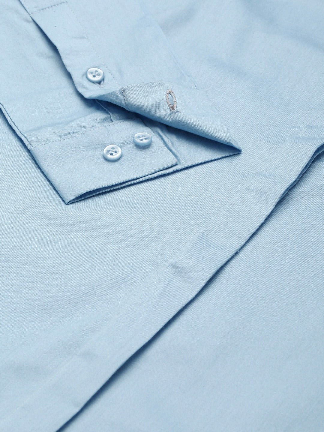 Women Blue Solid Pure Cotton Satin Slim Fit Formal Shirt - #folk republic#