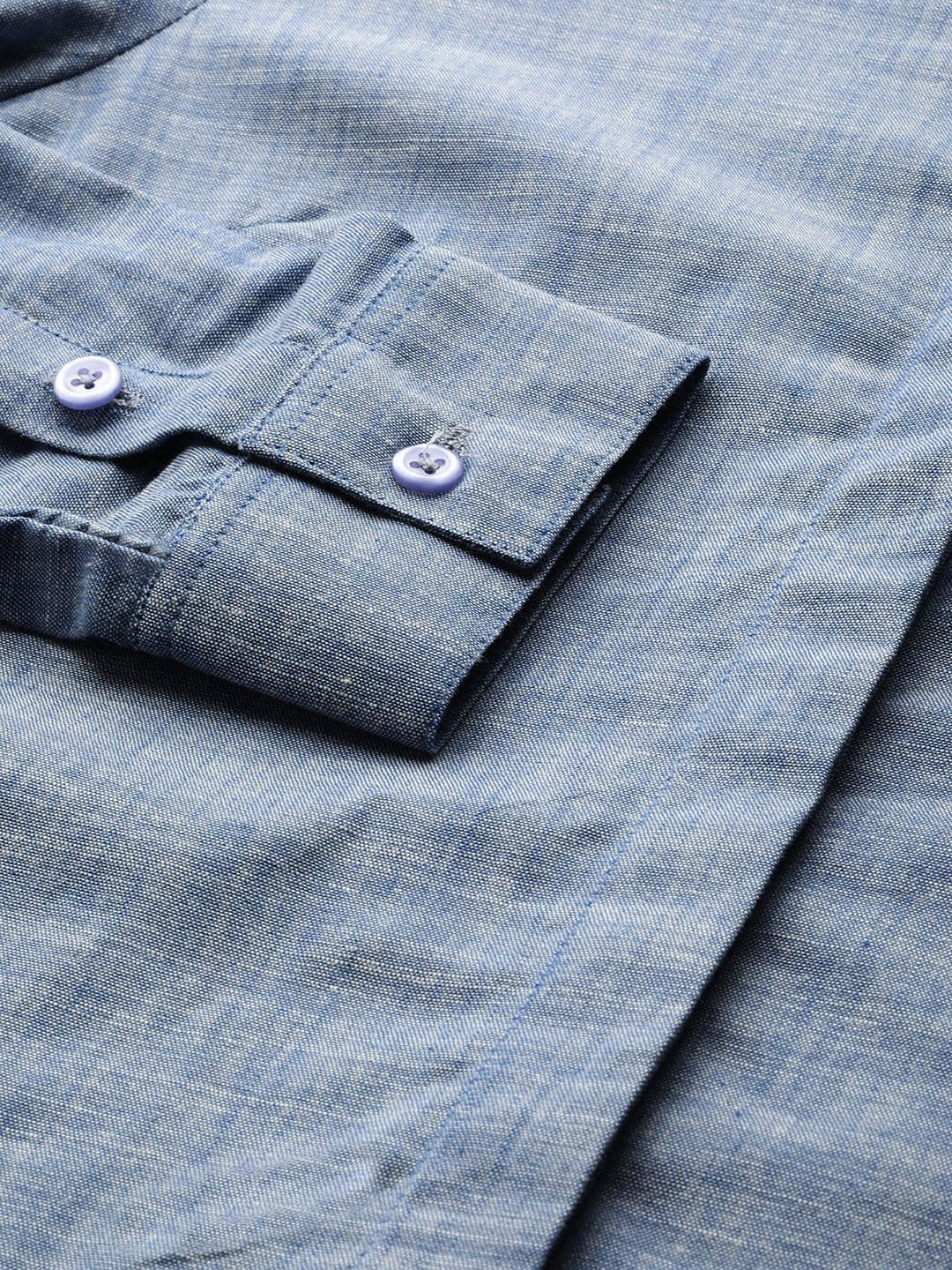 Women Blue Solids Pure Cotton Slim Fit Formal Shirt - #folk republic#