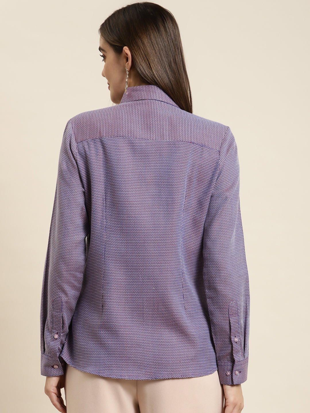 Women Blue & White Solid Pure Cotton Regular Fit Formal Shirt - #folk republic#