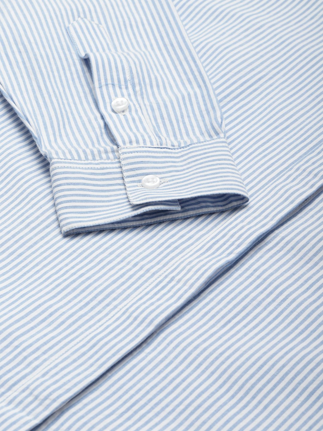 Women Blue & White Striped Pure Cotton Regular Fit Formal Shirt - #folk republic#