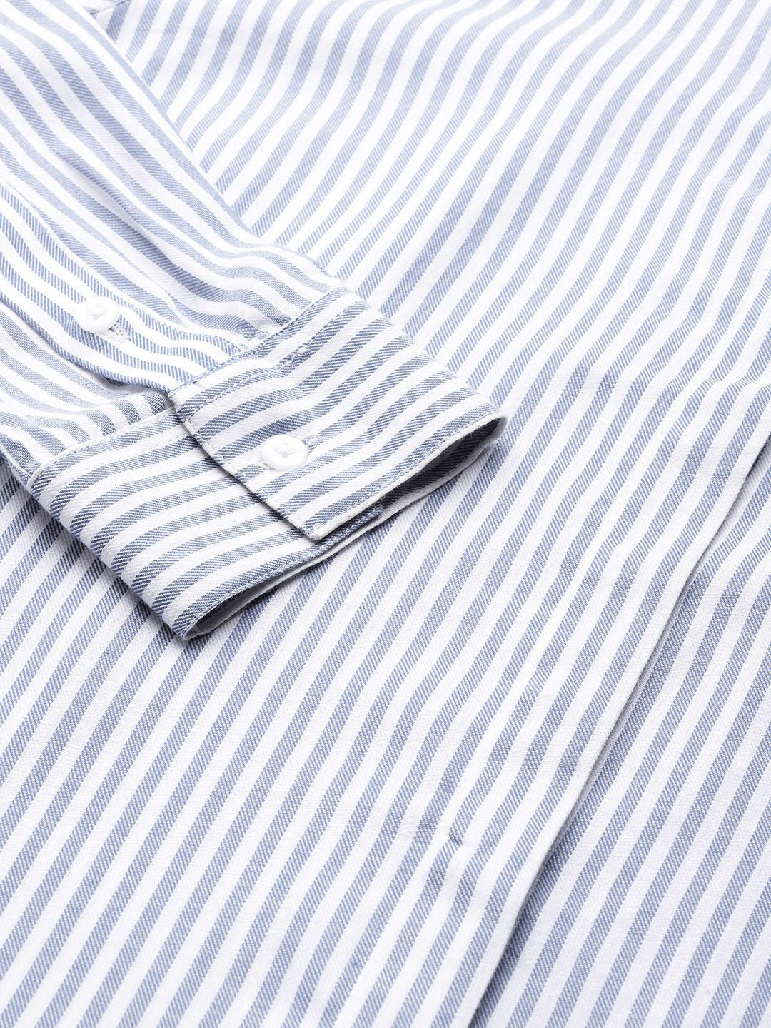 Women Blue & White Striped Pure Cotton Regular Fit Formal Shirt - #folk republic#