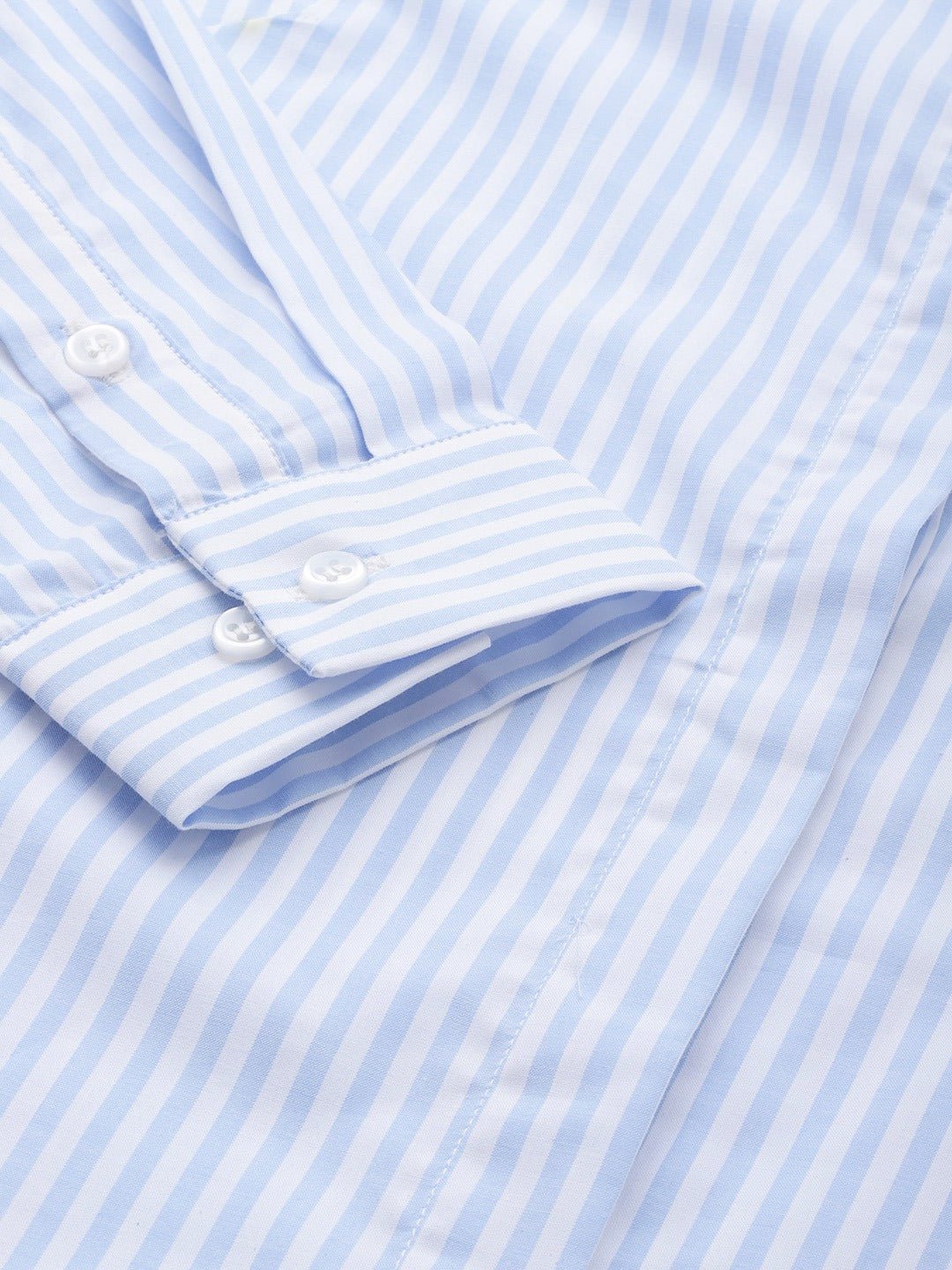 Women Blue & White Stripes Pure Cotton Slim Fit Formal Shirt - #folk republic#