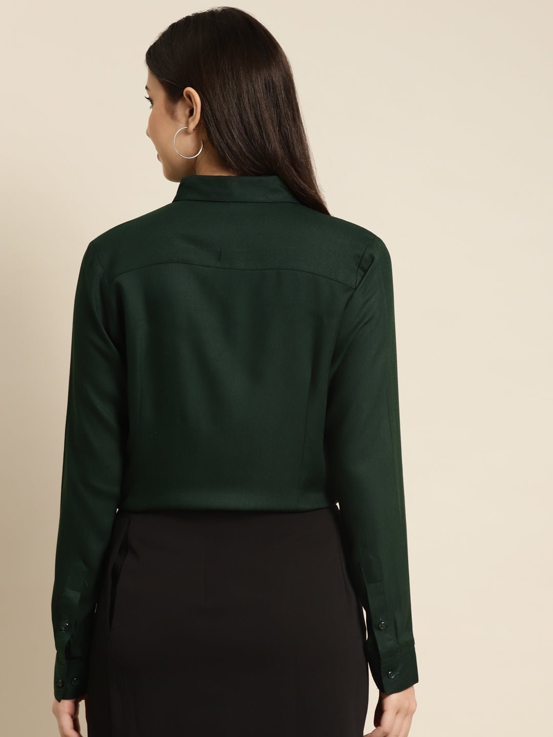 Women Bottel Green Solid Viscose Rayon Regular Fit Formal Shirt - #folk republic#
