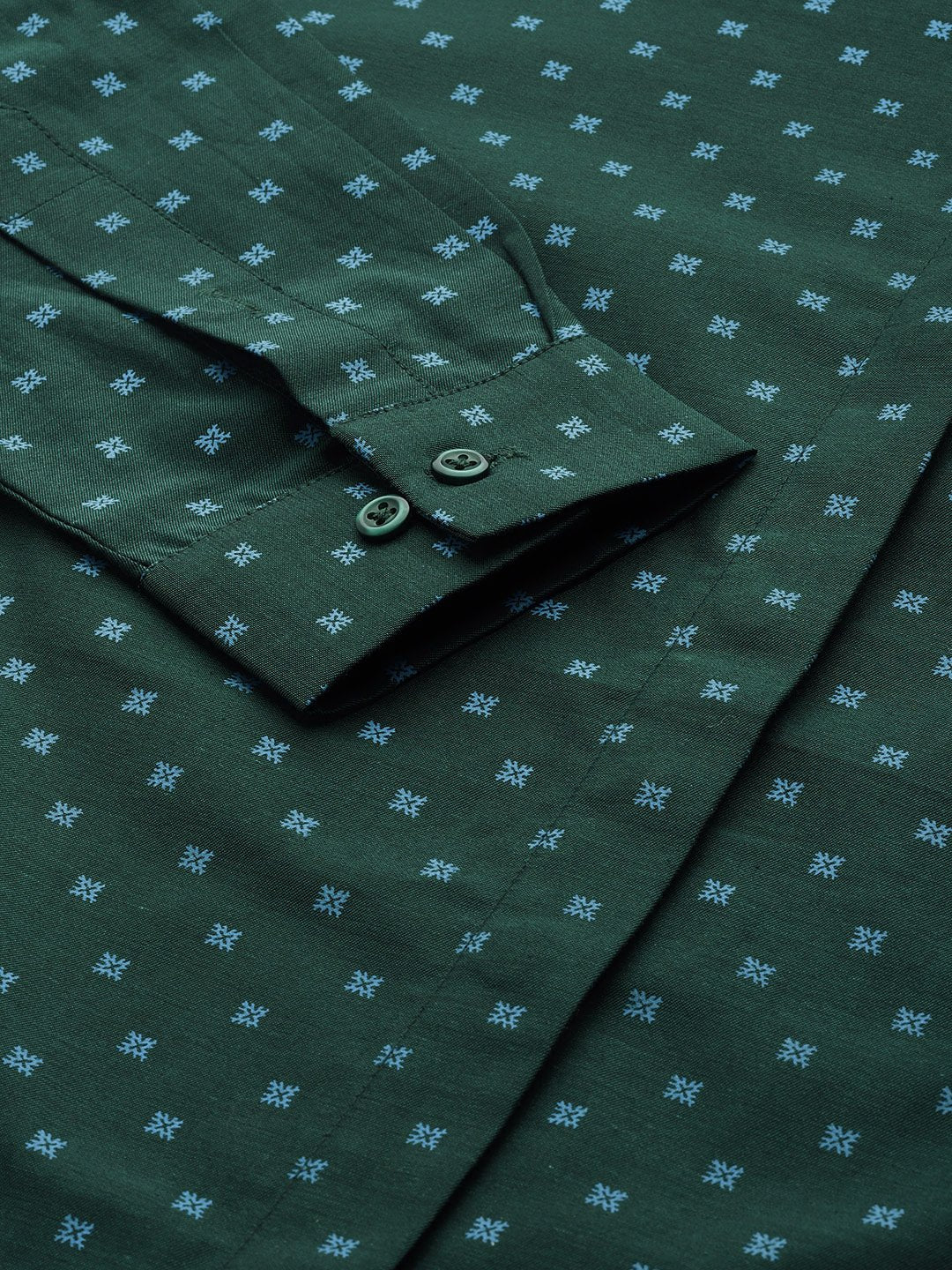 Women Bottle green & Blue Printed Pure Cotton Slim Fit Formal Shirt - #folk republic#