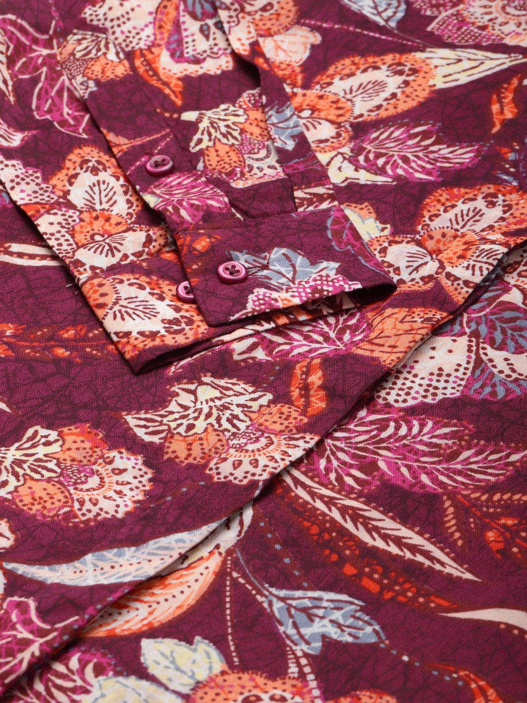 Women Burgundy Printed Viscose Rayon Slim Fit Formal Shirt - #folk republic#