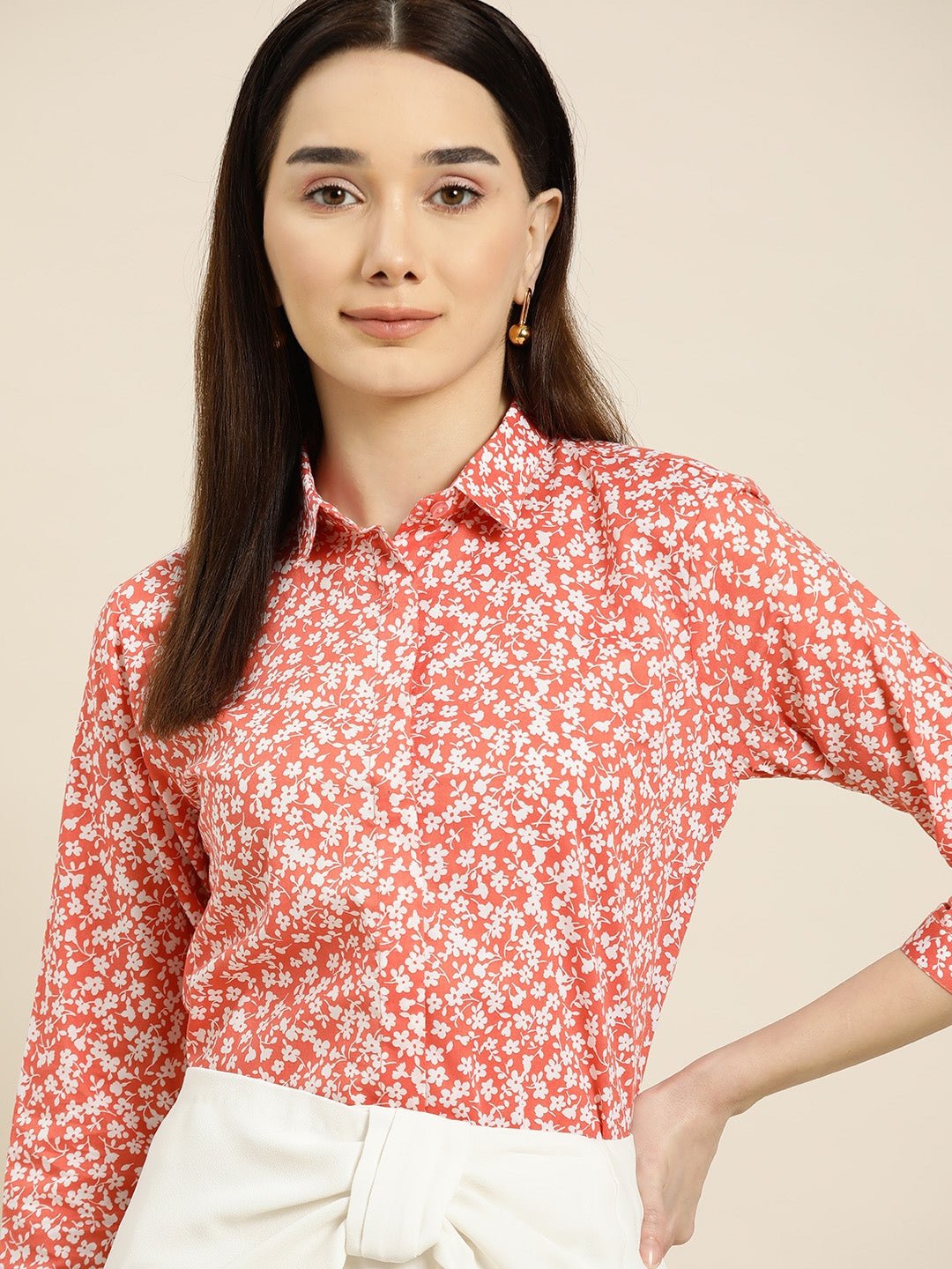 Women Coral Prints Pure Cotton Slim Fit Formal Shirt - #folk republic#