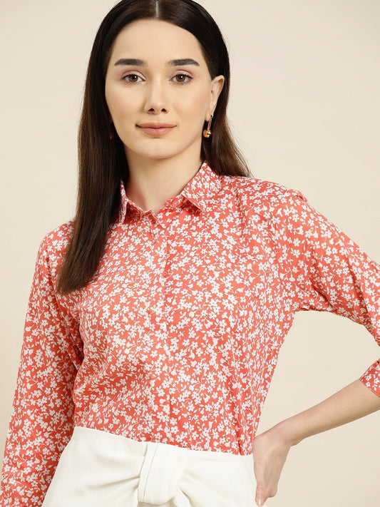 Women Coral Prints Pure Cotton Slim Fit Formal Shirt - #folk republic#