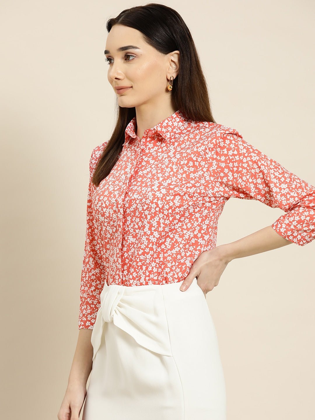 Women Coral Prints Pure Cotton Slim Fit Formal Shirt - #folk republic#