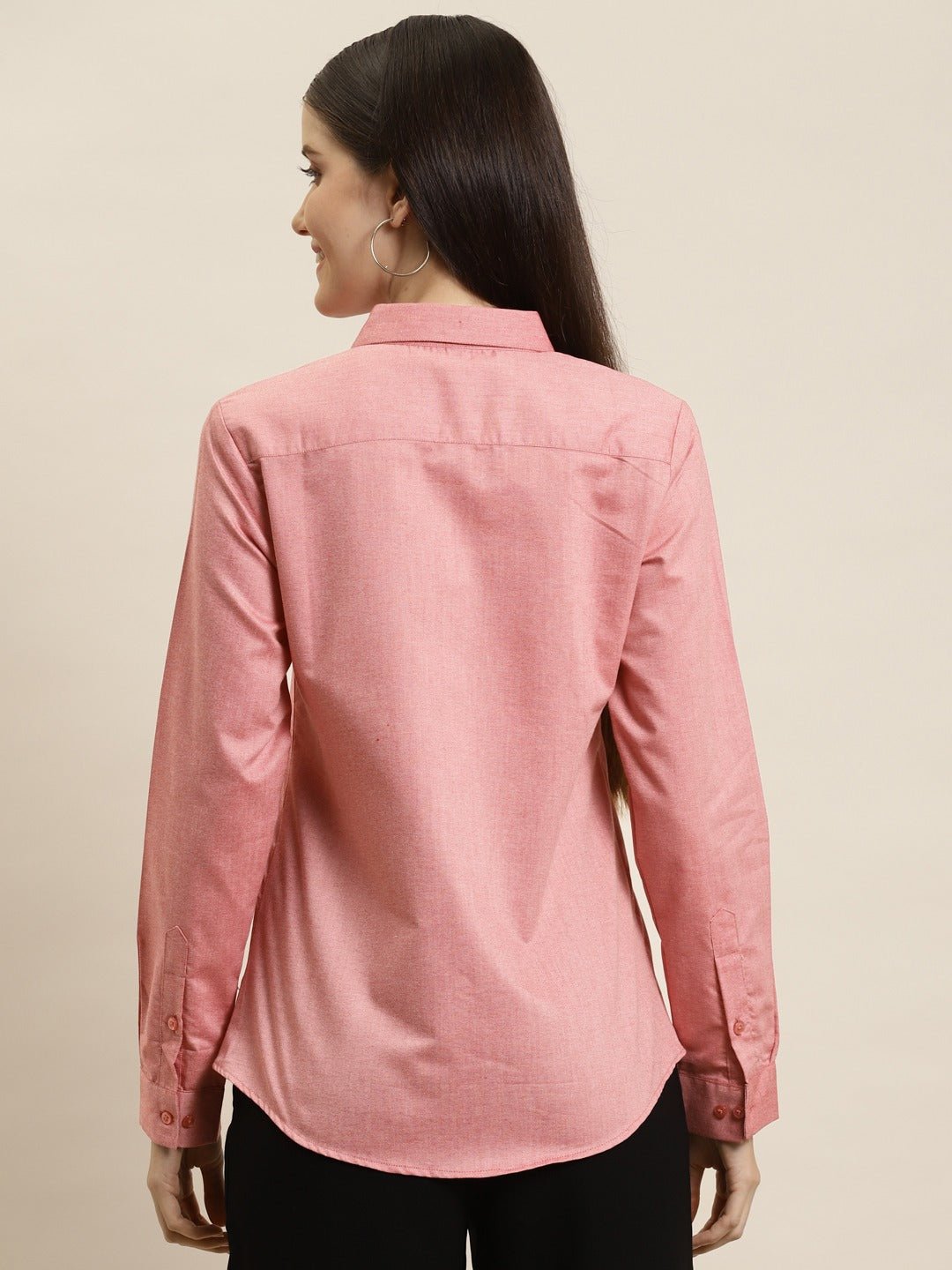 Women Coral Solid Chambray Cotton Rich Slim Fit Formal Shirt - #folk republic#