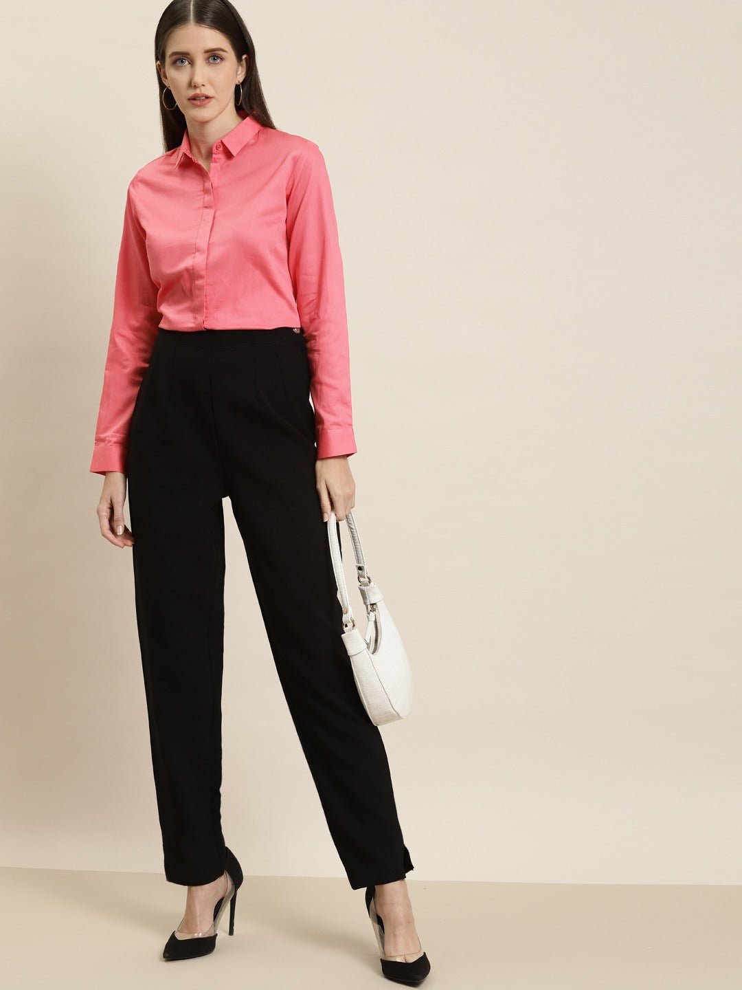 Women Coral Solid Pure Cotton Satin Slim Fit Formal Shirt - #folk republic#