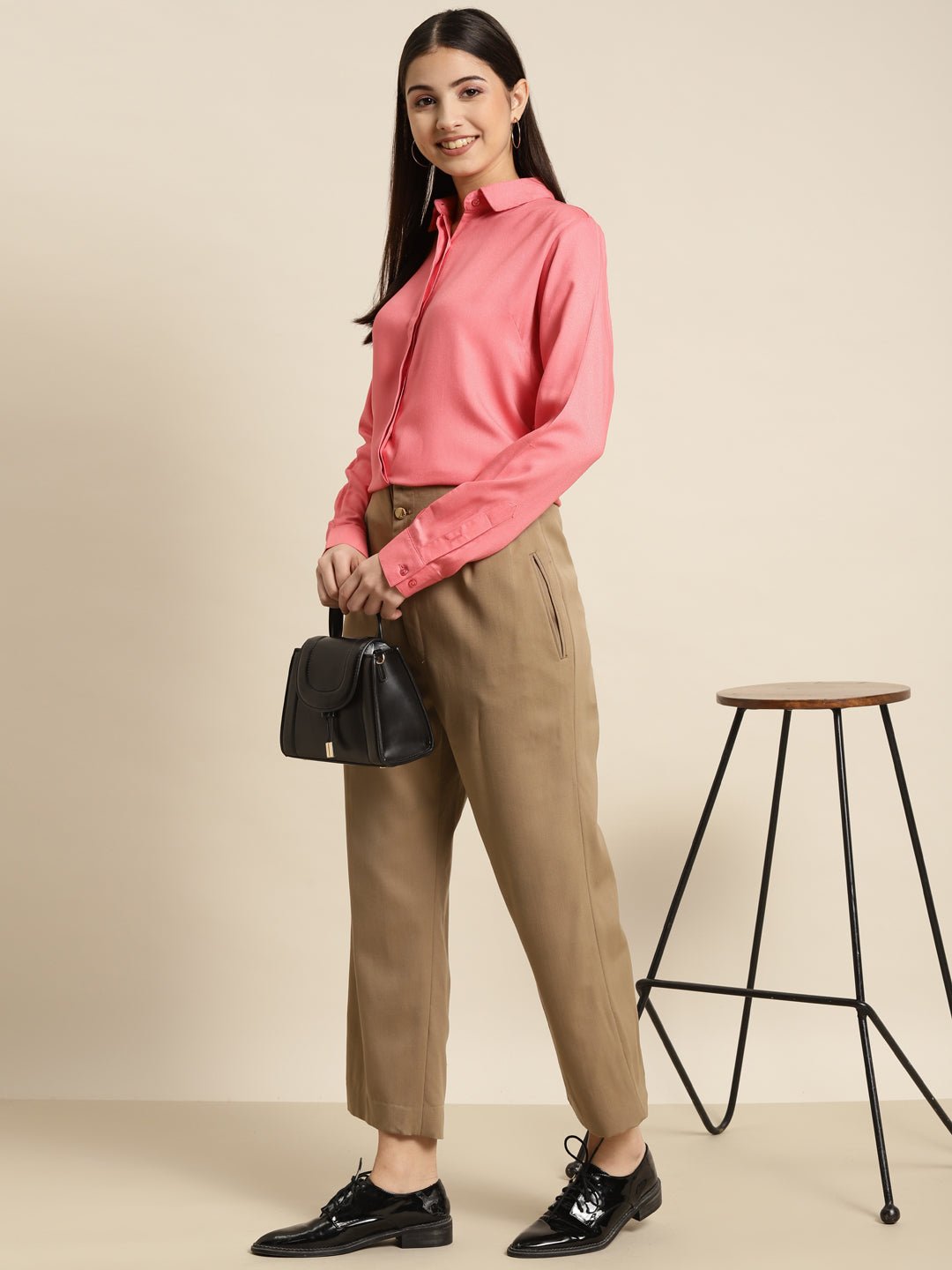 Women Coral Solid Viscose Rayon Regular Fit Formal Shirt - #folk republic#