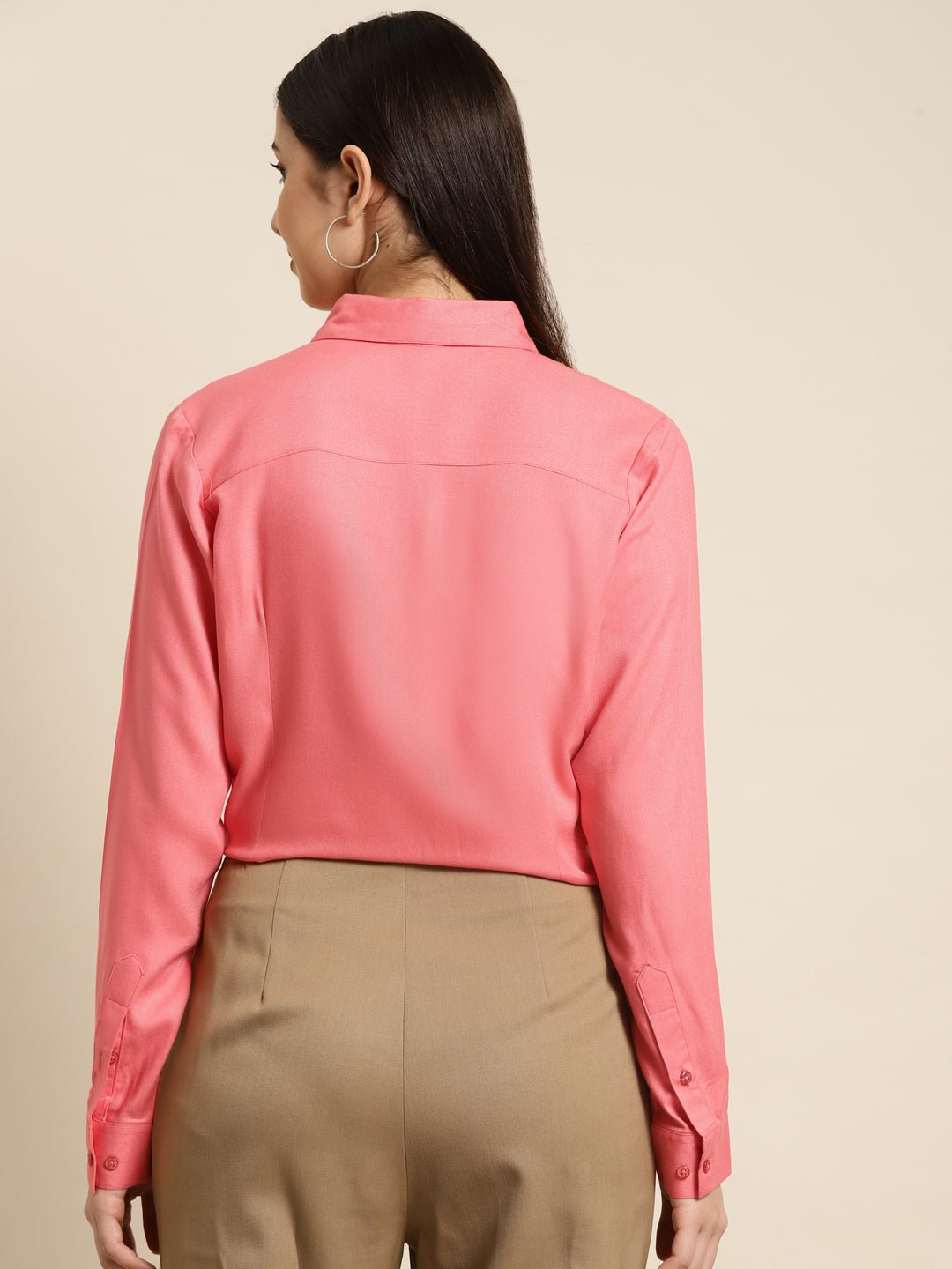 Women Coral Solid Viscose Rayon Regular Fit Formal Shirt - #folk republic#