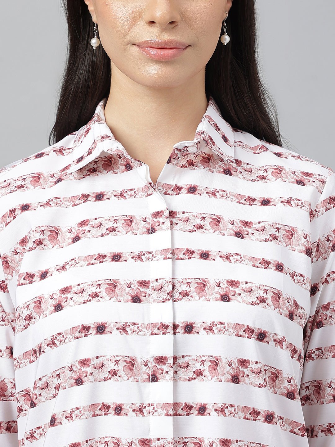 Women Coral & White Prints Pure Cotton Regular Fit Formal Shirt - #folk republic#