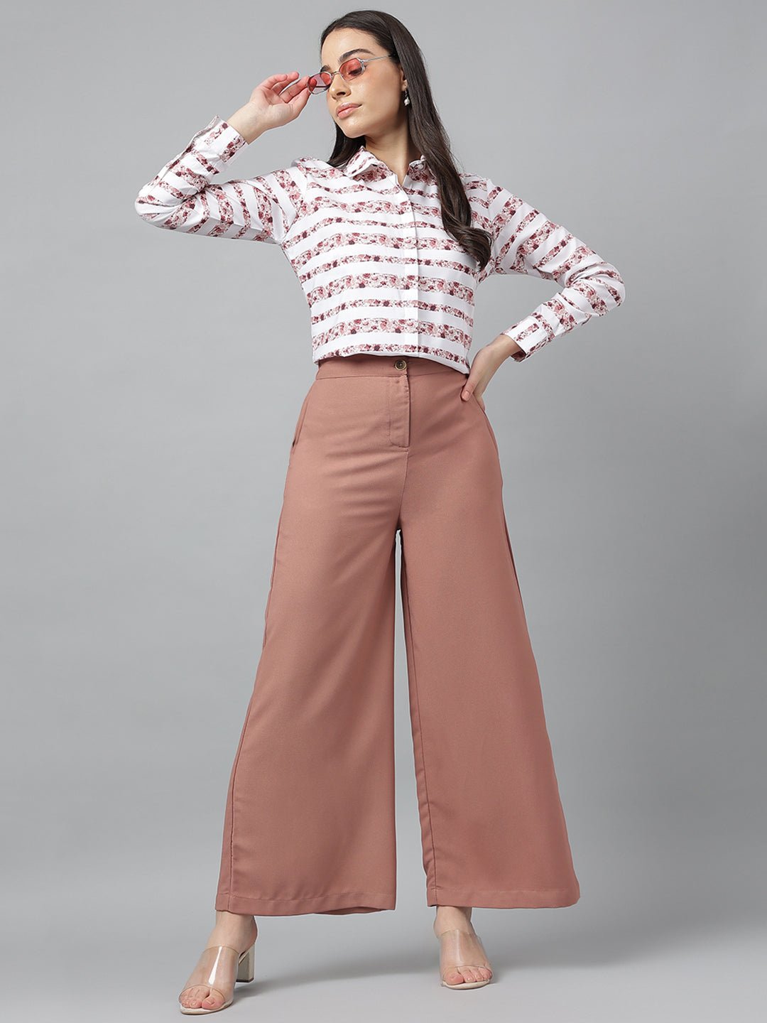Women Coral & White Prints Pure Cotton Regular Fit Formal Shirt - #folk republic#