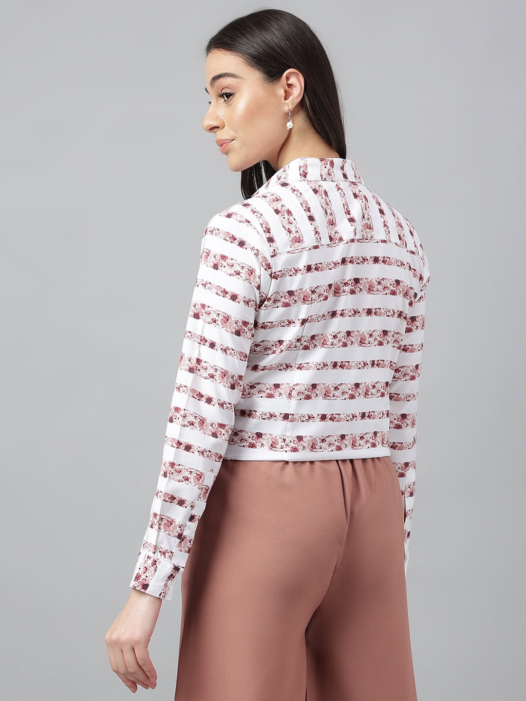 Women Coral & White Prints Pure Cotton Regular Fit Formal Shirt - #folk republic#