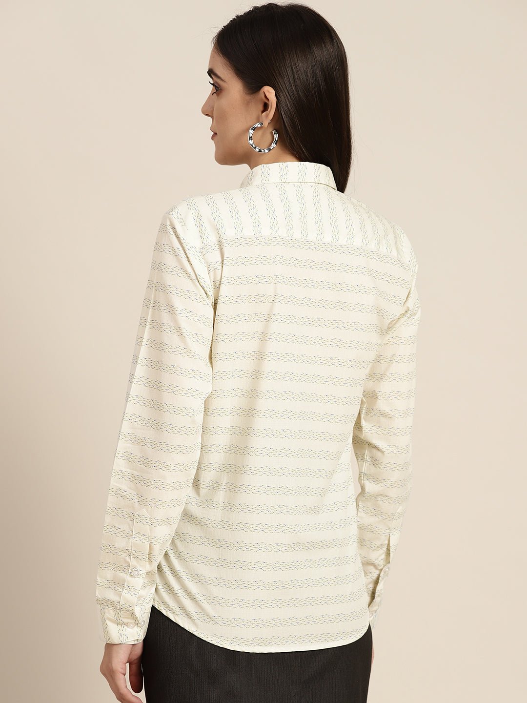 Women Cream Prints Pure Cotton Slim Fit Formal Shirt - #folk republic#