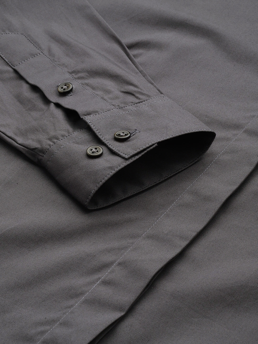 Women Dark Grey Solid Pure Cotton Regular Fit Formal Shirt - #folk republic#