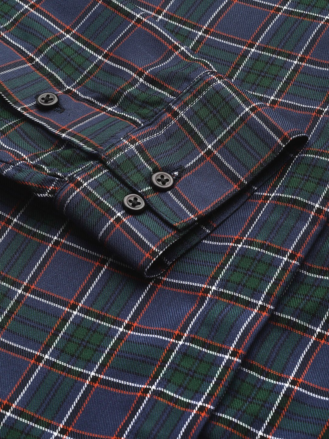 Women Green & Navy Checked Pure Cotton Slim Fit Formal Shirt - #folk republic#