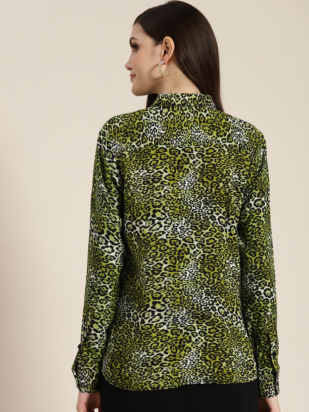 Women Green Printed Viscose Rayon Regular Fit Formal Shirt - #folk republic#