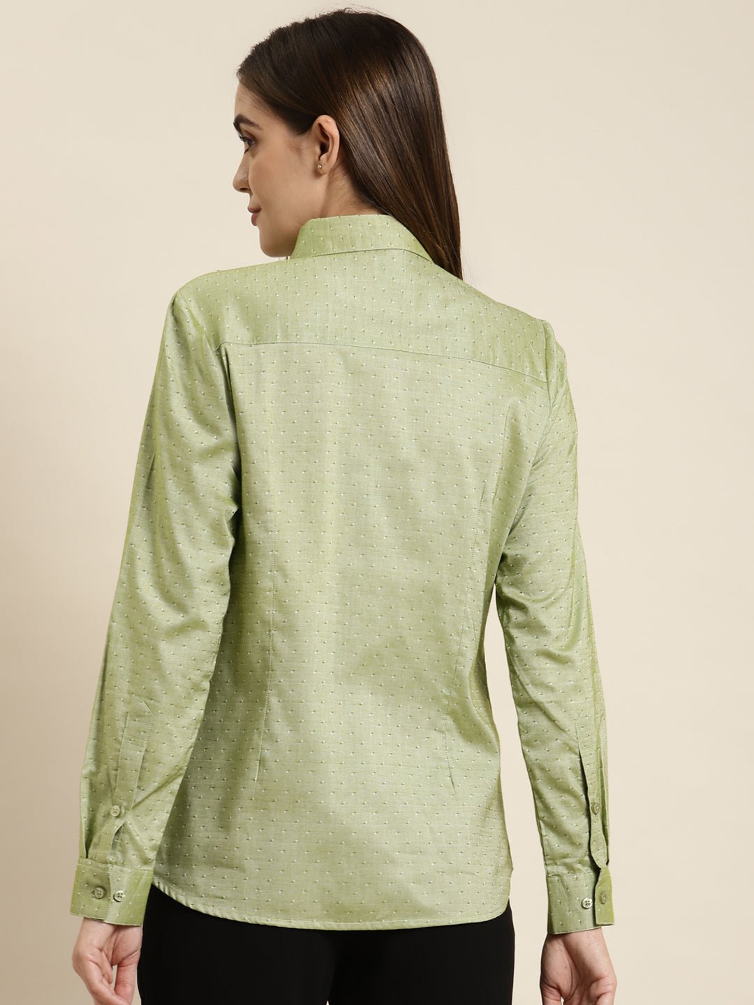 Women Green Solid Pure Cotton Regular Fit Formal Shirt - #folk republic#