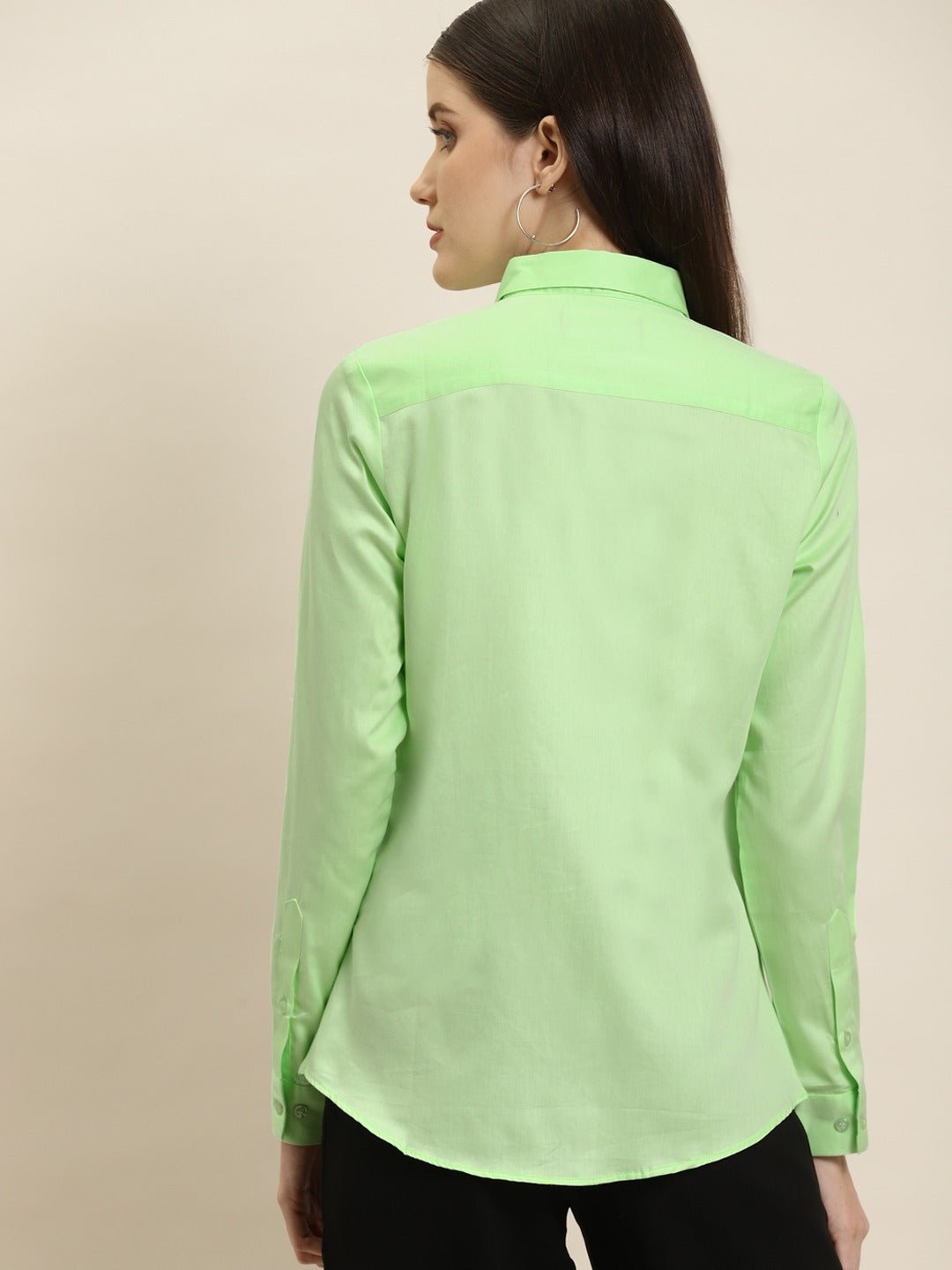 Women Green Solid Pure Cotton Satin Slim Fit Formal Shirt - #folk republic#
