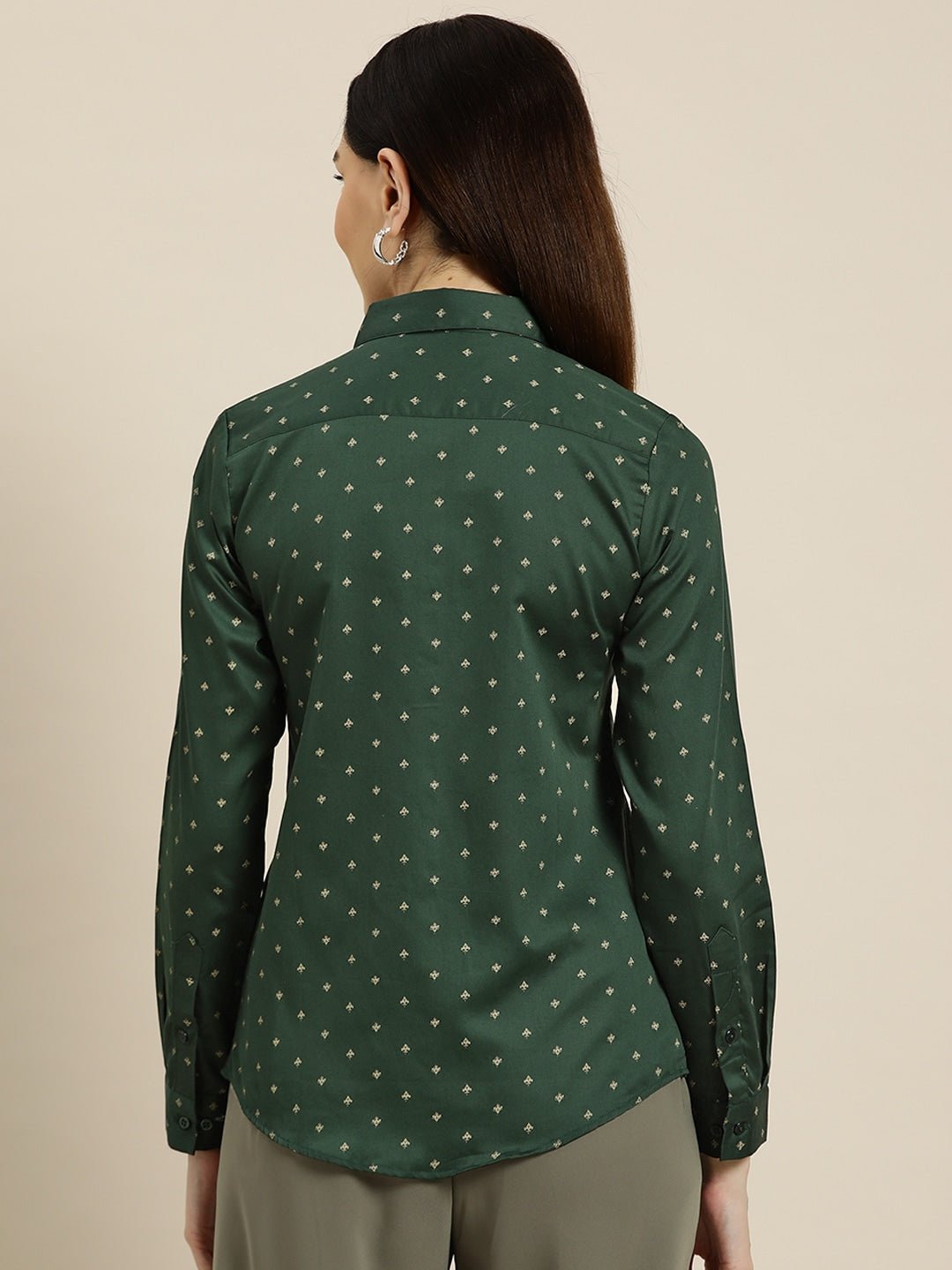 Women Green Solids Pure Cotton Slim Fit Formal Shirt - #folk republic#