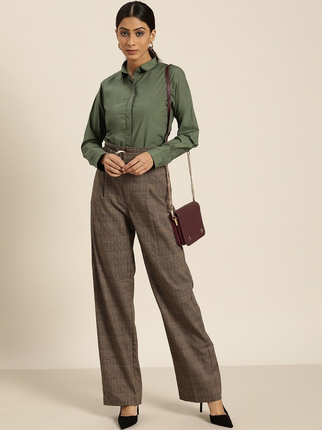 Women Green Solids Pure Cotton Slim Fit Formal Shirt - #folk republic#