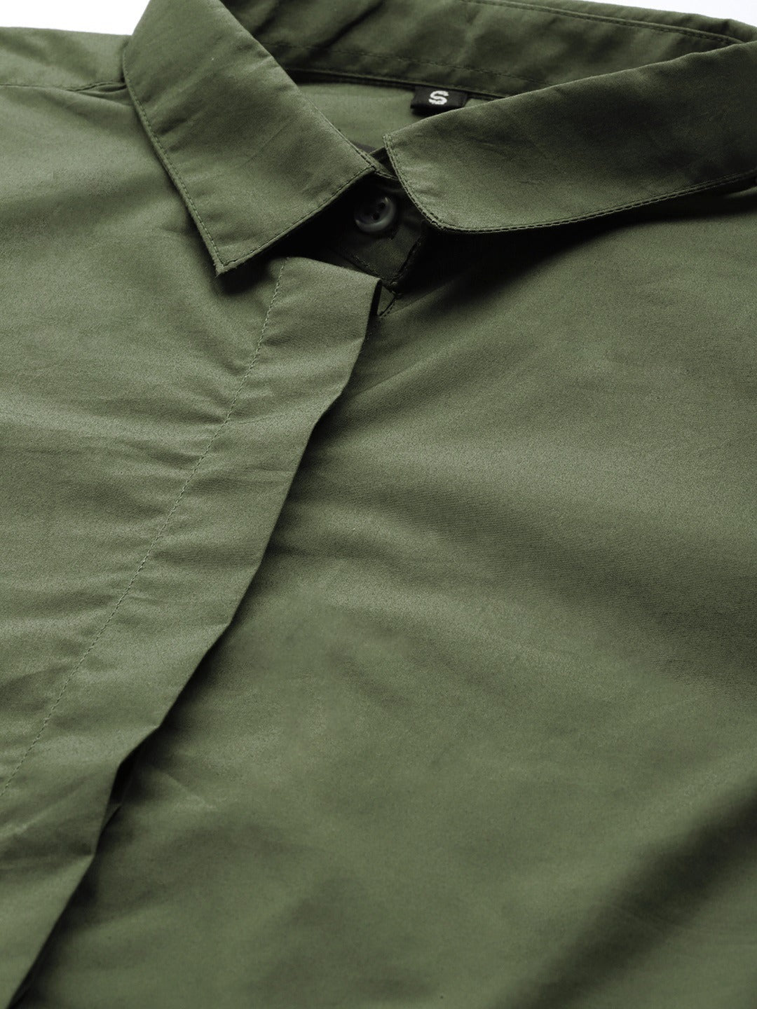Women Green Solids Pure Cotton Slim Fit Formal Shirt - #folk republic#