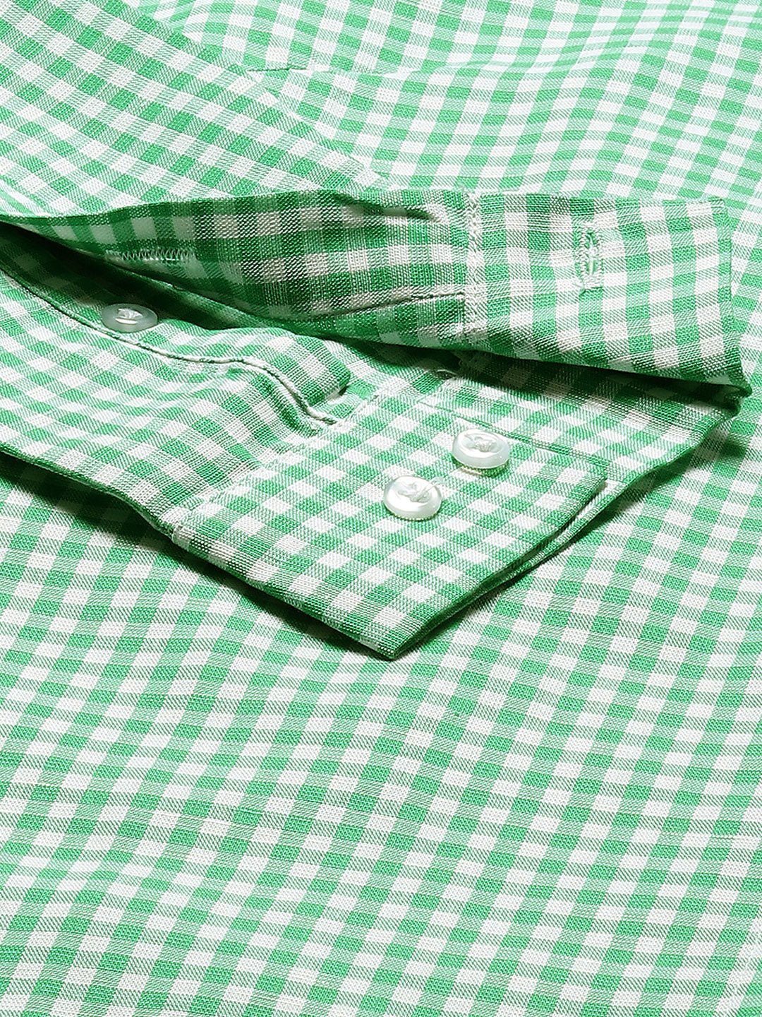 Women Green & White Checks Pure Cotton Slim Fit Formal Shirt - #folk republic#