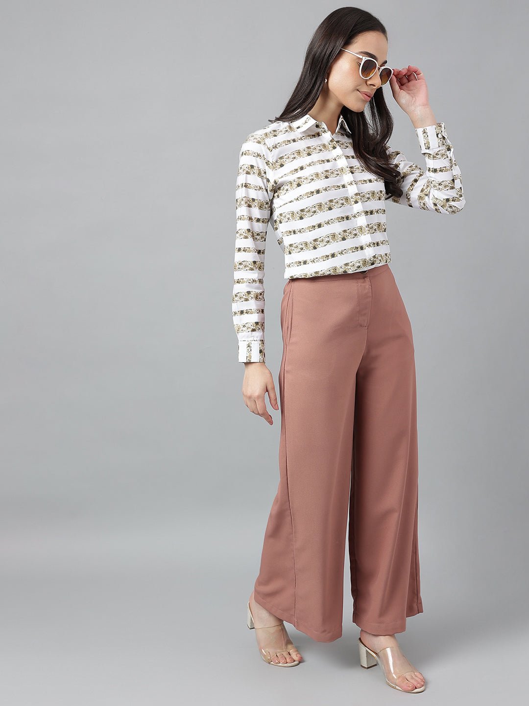 Women Green &White Prints Pure Cotton Regular Fit Formal Shirt - #folk republic#
