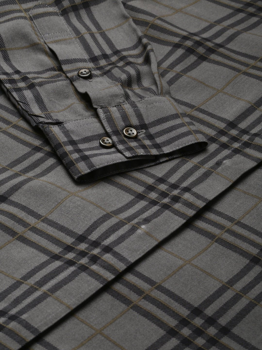 Women Grey & Black Checked Viscose Rayon Regular Fit Formal Shirt - #folk republic#