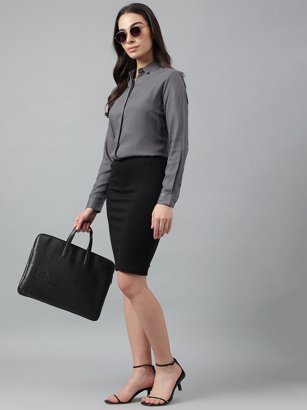 Women Grey Solid Viscose Rayon Regular Fit Formal Shirt - #folk republic#