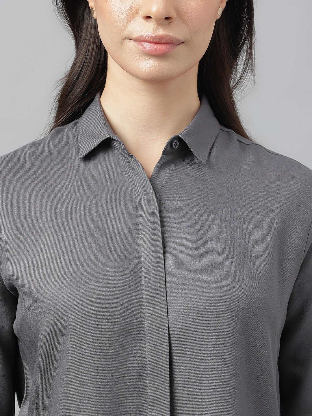 Women Grey Solid Viscose Rayon Regular Fit Formal Shirt - #folk republic#