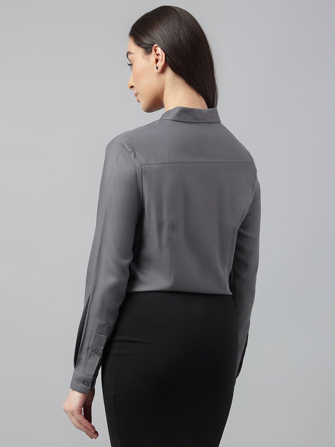 Women Grey Solid Viscose Rayon Regular Fit Formal Shirt - #folk republic#