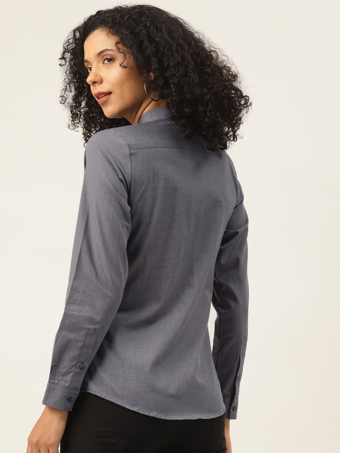 Women Grey Solids Pure Cotton Slim Fit Formal Shirt - #folk republic#