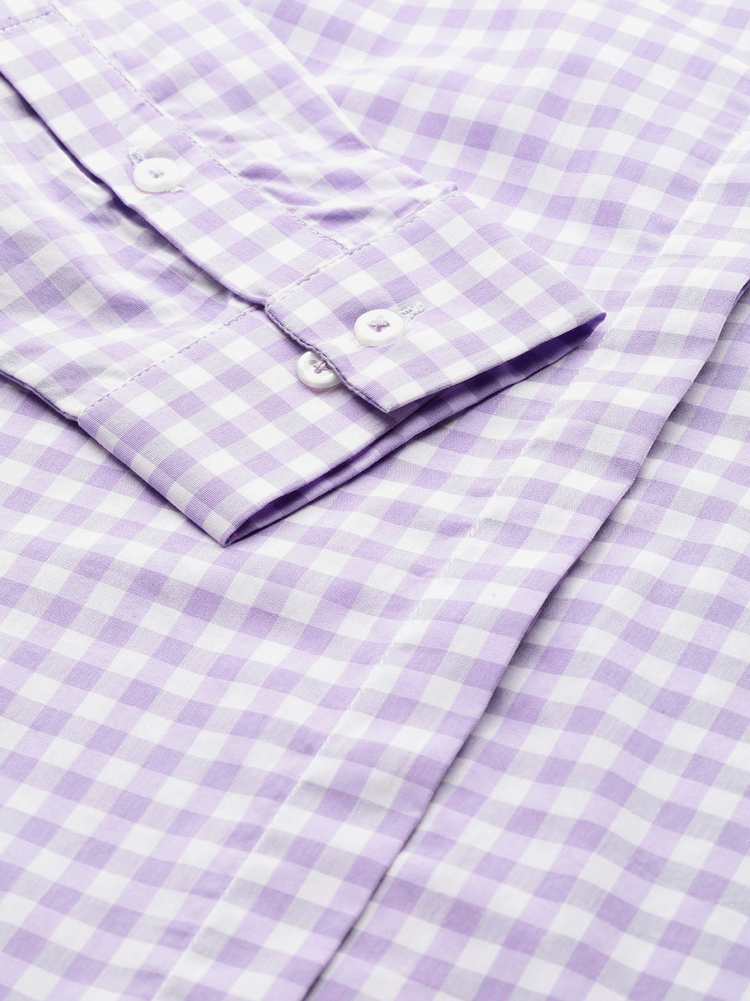Women Lavendar & White Checked Pure Cotton Slim Fit Formal Shirt - #folk republic#