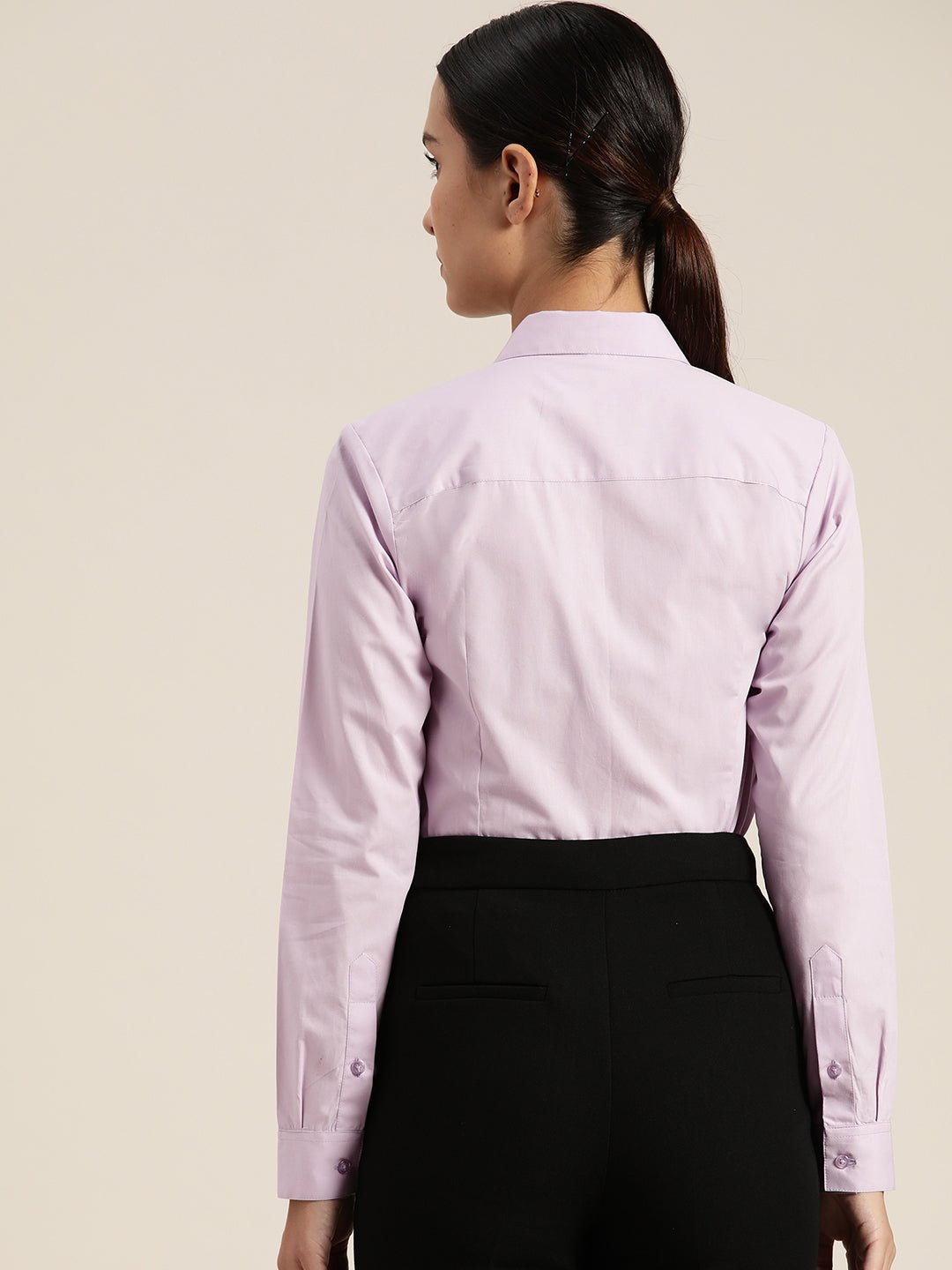 Women Lavender Solid Pure Cotton Regular Fit Formal Shirt - #folk republic#