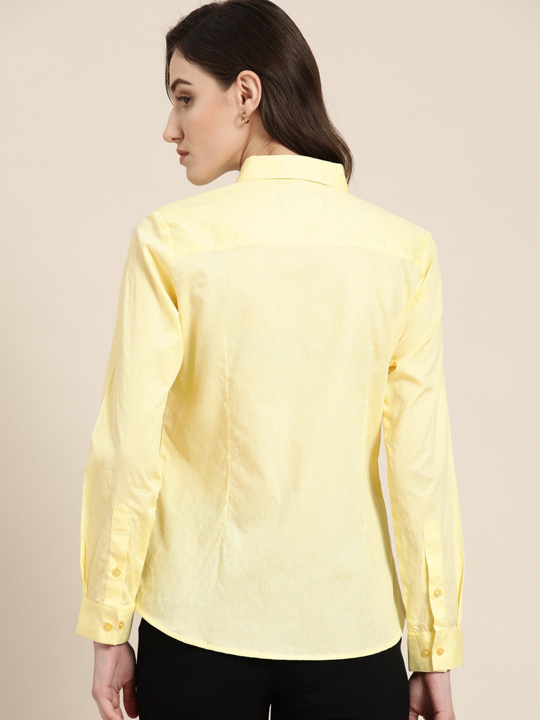 Women Lemon Solid Pure Cotton Regular Fit Formal Shirt - #folk republic#