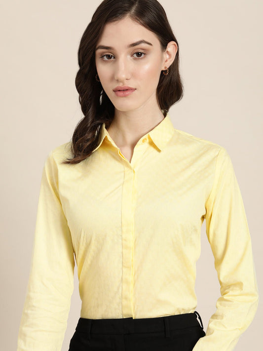Women Lemon Solid Pure Cotton Regular Fit Formal Shirt - #folk republic#