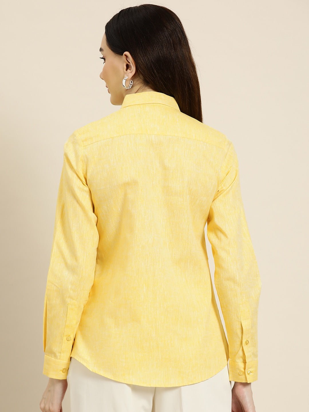 Women Lemon Solids Linen Cotton Slim Fit Formal Shirt - #folk republic#