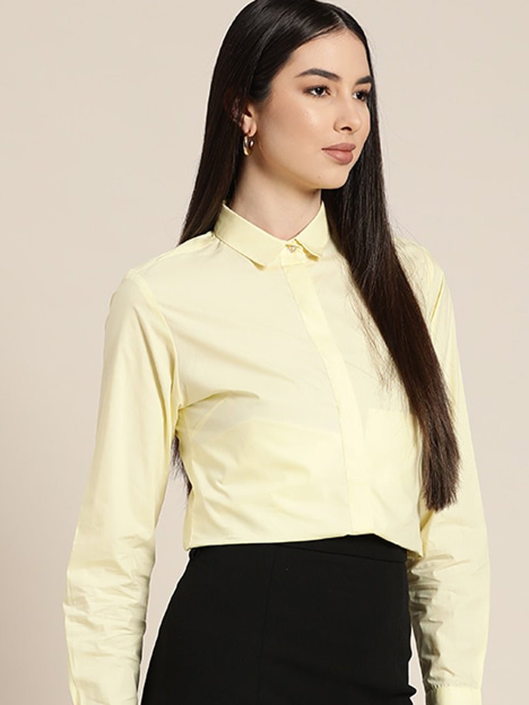 Women Lemon Solids Pure Cotton Slim Fit Formal Shirt - #folk republic#