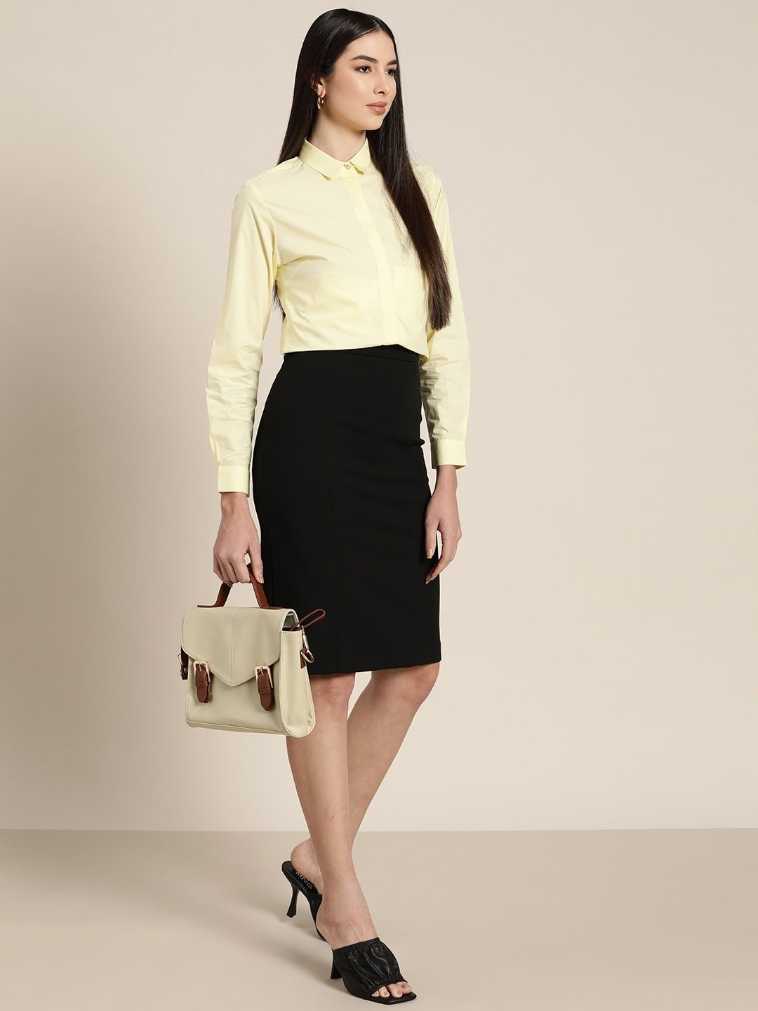 Women Lemon Solids Pure Cotton Slim Fit Formal Shirt - #folk republic#