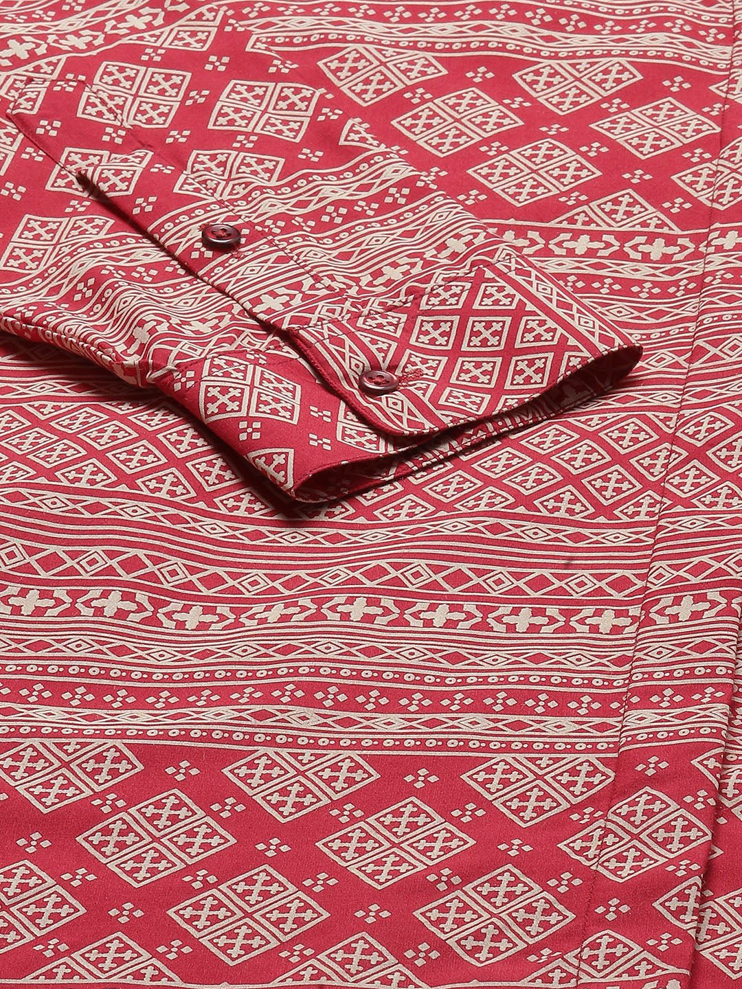 Women Maroon & Beige Printed Pure Cotton Regular Fit Formal Shirt - #folk republic#