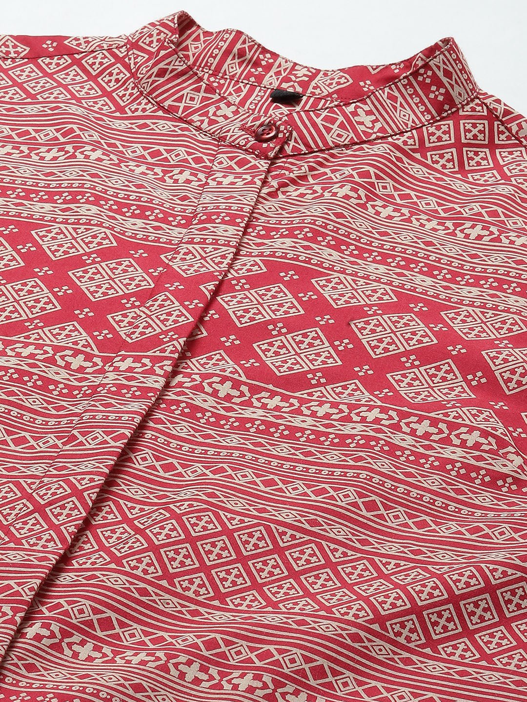 Women Maroon & Beige Printed Pure Cotton Regular Fit Formal Shirt - #folk republic#