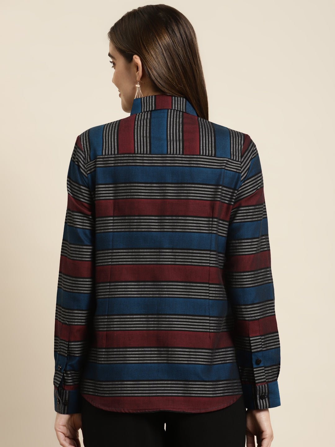 Women Maroon & Black Checked Pure Cotton Regular Fit Formal Shirt - #folk republic#