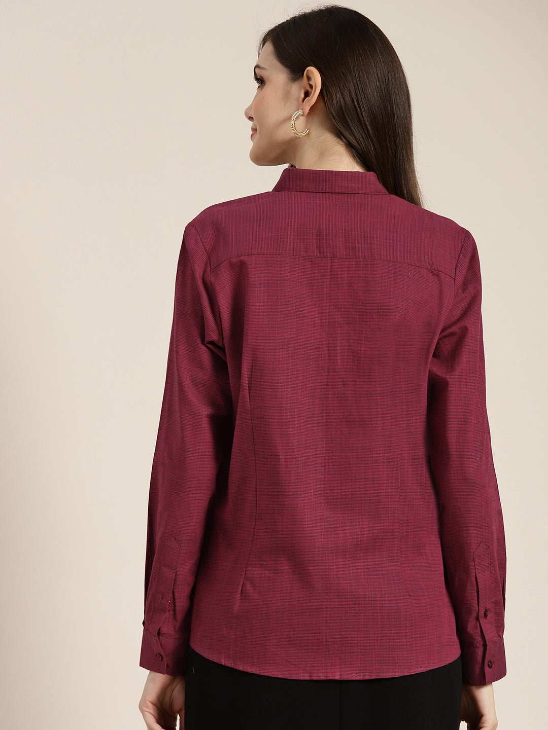 Women Maroon Solid Pure Cotton Regular Fit Formal Shirt - #folk republic#